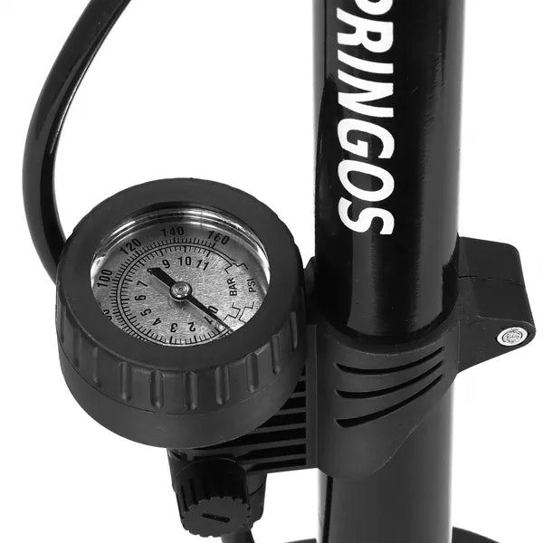 Kerékpár padlópumpa 160 psi manométerrel, alumínium, dupla fej, fekete