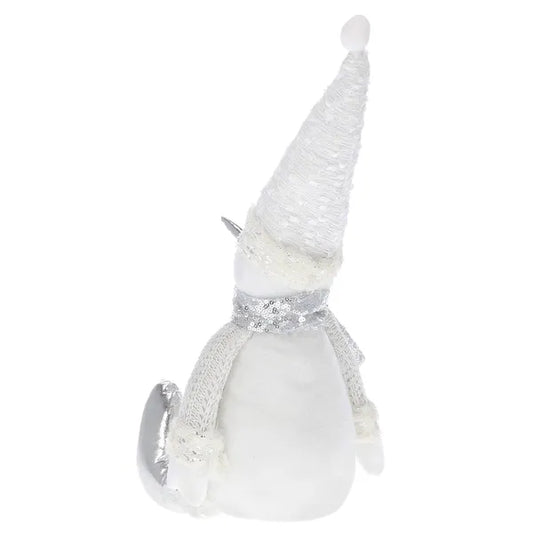 Springos karácsonyi hóember dísz, 40 cm, textil, állítható sapkával