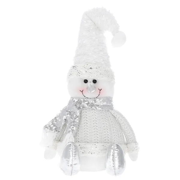 Springos karácsonyi hóember dísz, 40 cm, textil, állítható sapkával