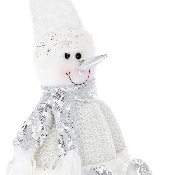 Springos karácsonyi hóember dísz, 40 cm, textil, állítható sapkával