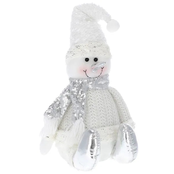 Springos karácsonyi hóember dísz, 40 cm, textil, állítható sapkával