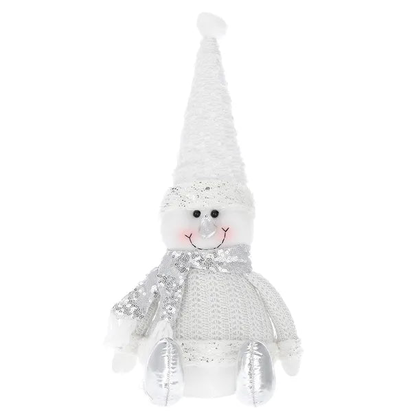 Springos karácsonyi hóember dísz, 40 cm, textil, állítható sapkával