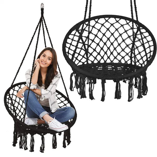 Springos fekete kerti függőszék, 60×120 cm, 150 kg teherbírás