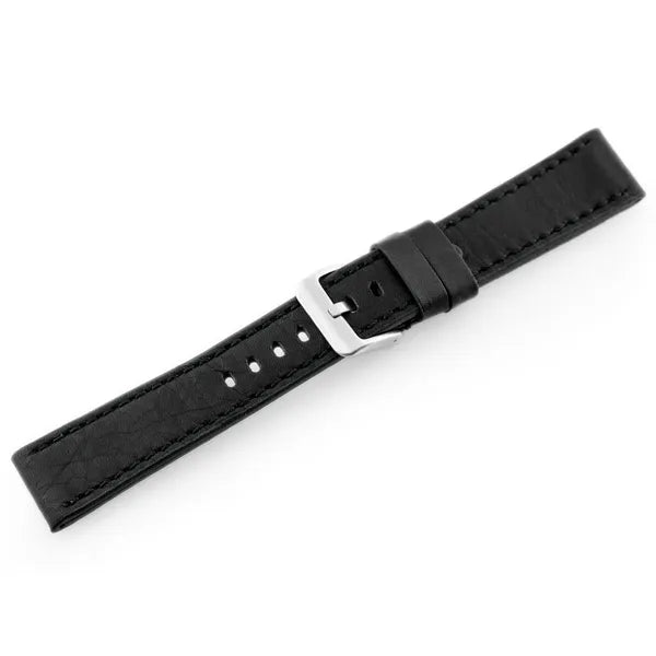 Prémium fekete bőrszíj ezüst csattal, 22 mm