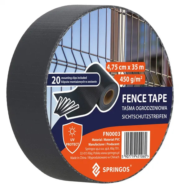 Antracit kerítésszalag PVC 4,75cm x 35m 450g/m² + 20 rögzítő klipsz