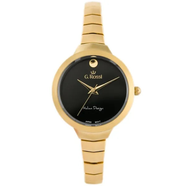 G. Rossi női karóra, arany színű fém szíj, fekete számlap, 34x39 mm, WR30