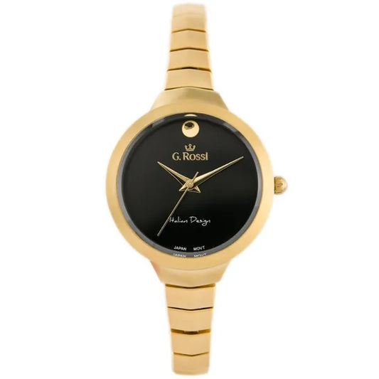 G. Rossi női karóra, arany színű fém szíj, fekete számlap, 34x39 mm, WR30