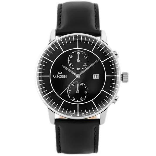G. Rossi férfi karóra, Miyota kvarc, fekete bőr szíj, 46 mm
