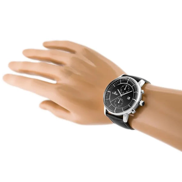 G. Rossi férfi karóra, Miyota kvarc, fekete bőr szíj, 46 mm