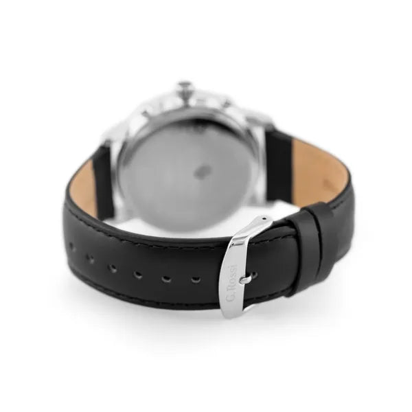G. Rossi férfi karóra, Miyota kvarc, fekete bőr szíj, 46 mm