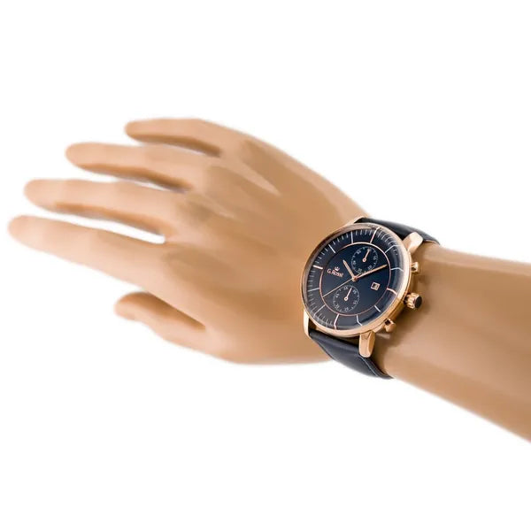 G. Rossi férfi karóra, 46 mm rózsaarany tok, kék számlap, bőrszíj