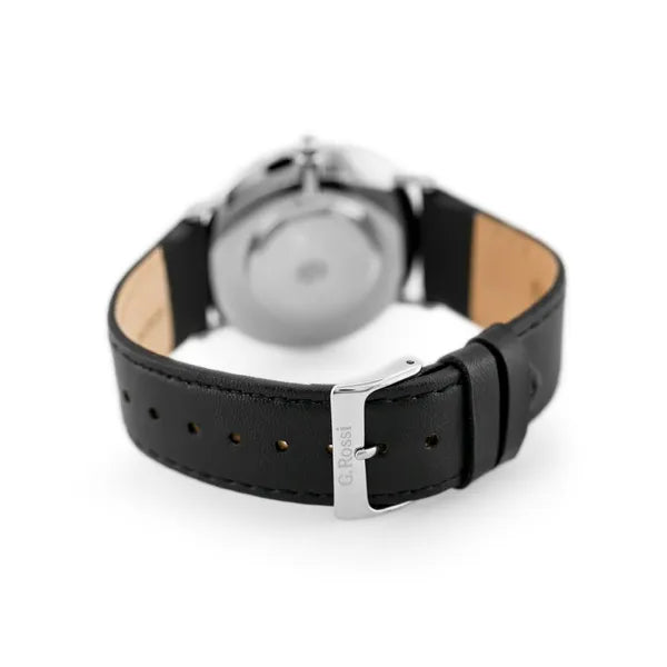 G. Rossi uniszex kvarc karóra 39 mm ezüst számlap fekete bőrszíj