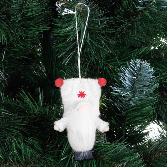 Fehér karácsonyi gnóm dísz akasztóval, poliészter, 8 cm