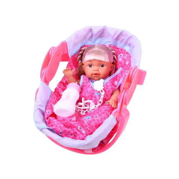 Beszélő baba hordozóval és etető kiegészítőkkel, 30 cm