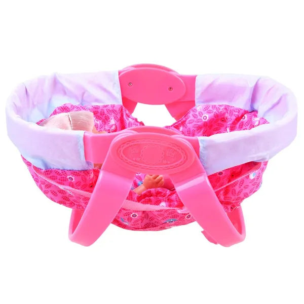 Beszélő baba hordozóval és etető kiegészítőkkel, 30 cm