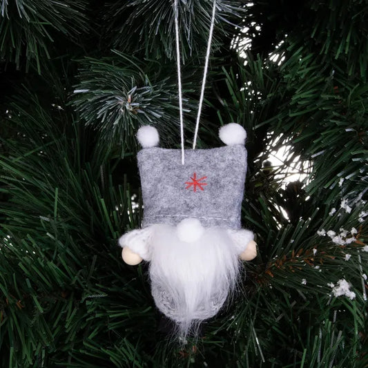 Karácsonyi lógó gnóm dísz, szürke, 8 cm, fa végtagokkal