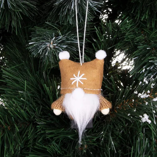 Karácsonyi díszítő manó, barna, 8 cm, akasztható, fa végtagok