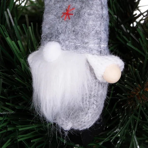 Karácsonyi lógó gnóm dísz, szürke, 8 cm, fa végtagokkal