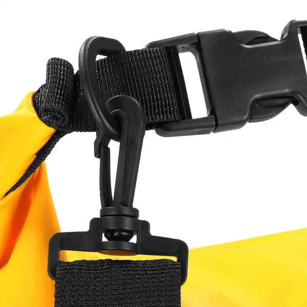 Vízálló roll-top szárazzsák 5 L, sárga-fekete PVC, vállpánttal