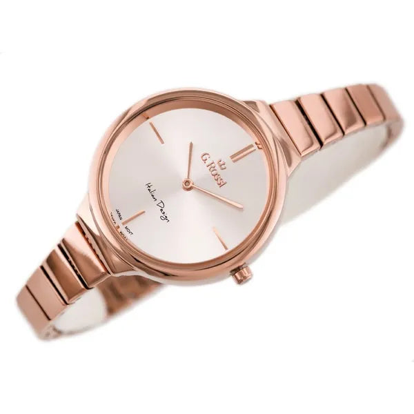 Női rosegold G. Rossi kvarc karóra ezüst számlappal, fém szíj, WR30, 33×37 mm