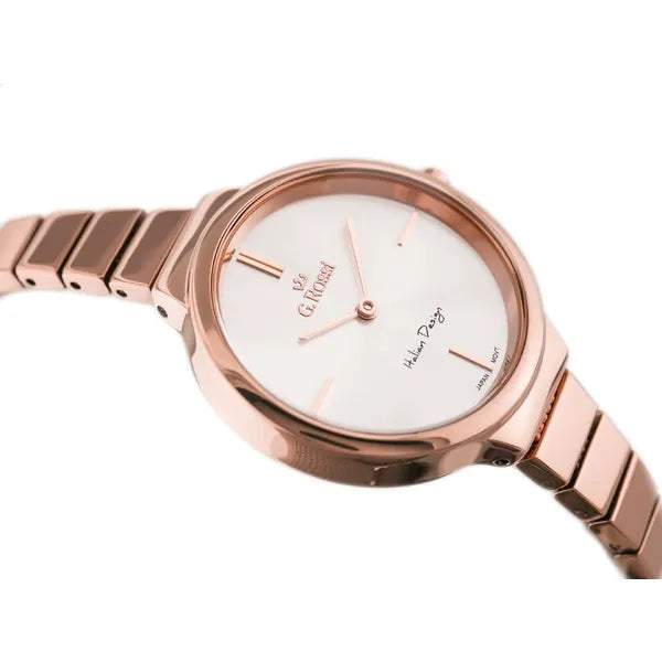 Női rosegold G. Rossi kvarc karóra ezüst számlappal, fém szíj, WR30, 33×37 mm