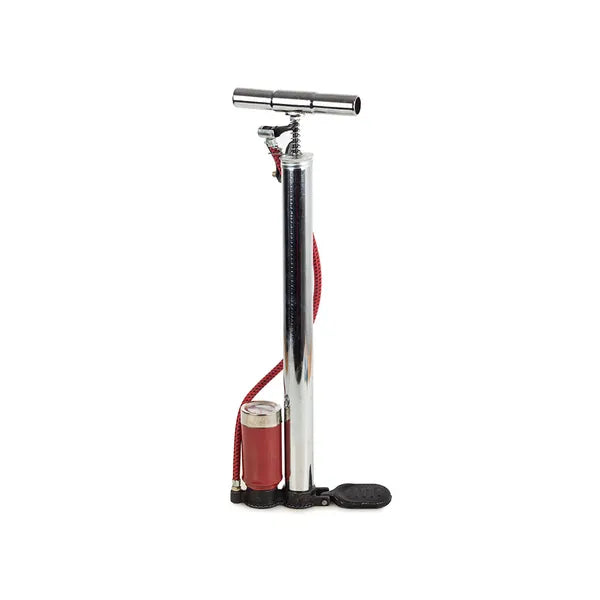 Fémlábpumpa manométerrel, 55 cm tömlő, univerzális szelep – autó/bicikli