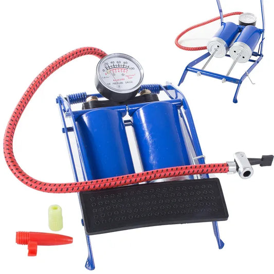 Dupladugattyús lábpumpa manométerrel 100 PSI, autó- és kerékpárhoz
