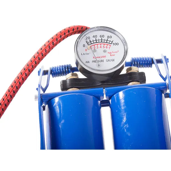 Dupladugattyús lábpumpa manométerrel 100 PSI, autó- és kerékpárhoz