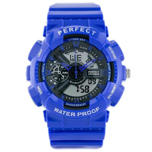 Férfi kék Shock karóra, quartz, WR30, LED háttérvilágítással, stopperrel