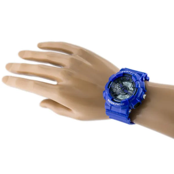 Férfi kék Shock karóra, quartz, WR30, LED háttérvilágítással, stopperrel