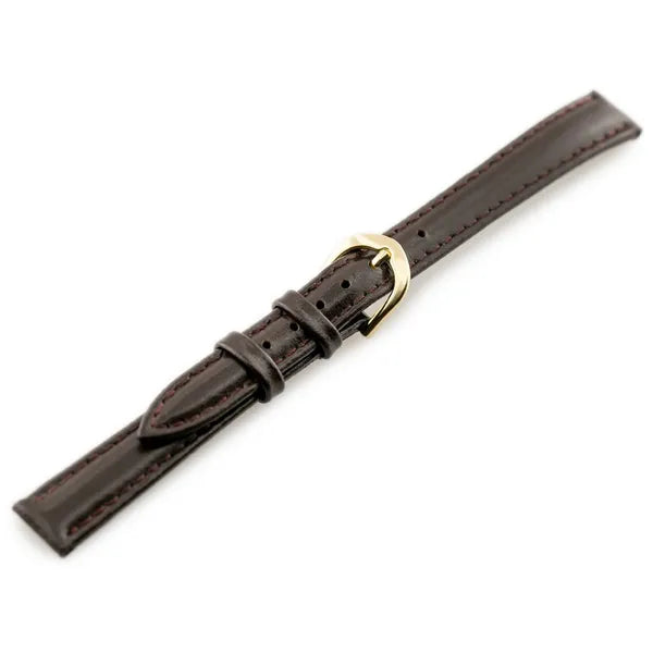Casio valódi bőrből készült óraszíj, sötétbarna, aranyszínű csattal, 12 mm