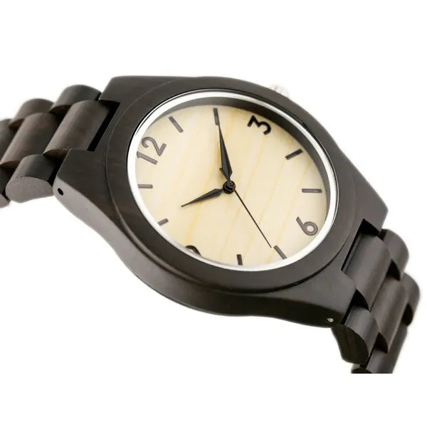 Férfi fa karóra 46 mm, kvarc WR30, bronz szíj, díszdobozzal