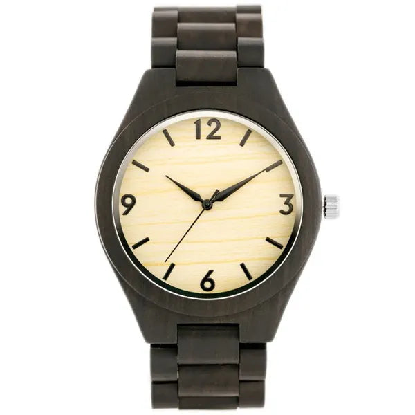 Férfi fa karóra 46 mm, kvarc WR30, bronz szíj, díszdobozzal