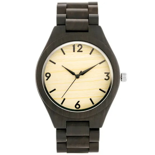 Férfi fa karóra 46 mm, kvarc WR30, bronz szíj, díszdobozzal