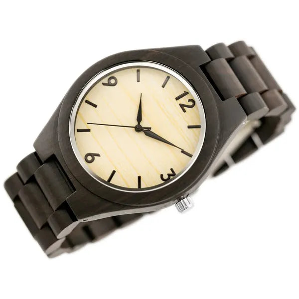 Férfi fa karóra 46 mm, kvarc WR30, bronz szíj, díszdobozzal