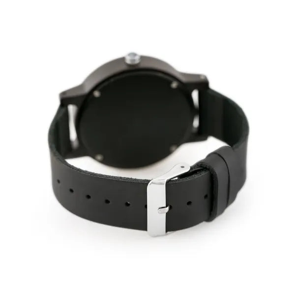 Férfi fa karóra fekete bőrszíjjal, 45 mm tok, quartz