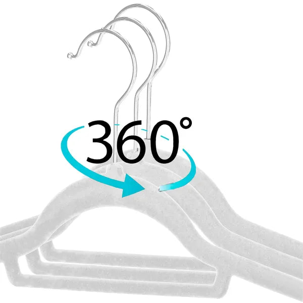 Velúr ruhafogas szett, 3 db, szürke, 45 cm, 360° forgó kampó