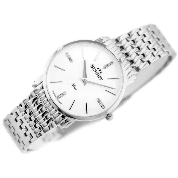 Bisset női karóra ezüst acél szíjjal, fehér számlap, 34 mm quartz
