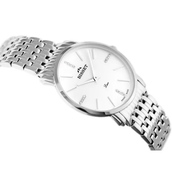 Bisset női karóra ezüst acél szíjjal, fehér számlap, 34 mm quartz