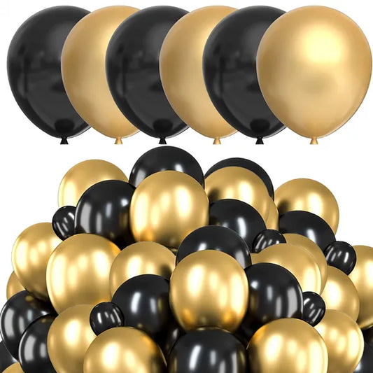 Dekorációs latex lufi készlet, 100 db (50 arany metál, 50 fekete), 40 cm