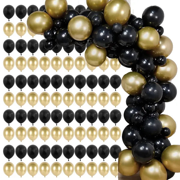 Dekorációs latex lufi készlet, 100 db (50 arany metál, 50 fekete), 40 cm
