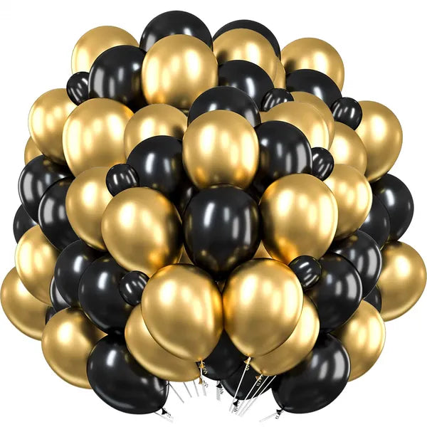 Dekorációs latex lufi készlet, 100 db (50 arany metál, 50 fekete), 40 cm