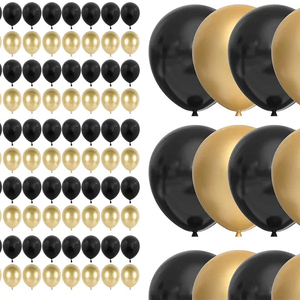 Dekorációs latex lufi készlet, 100 db (50 arany metál, 50 fekete), 40 cm