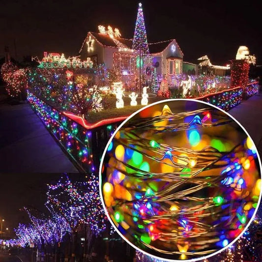 Mikro LED fényfüzér, 10 multiszínű dióda, elemes, 0,9 m