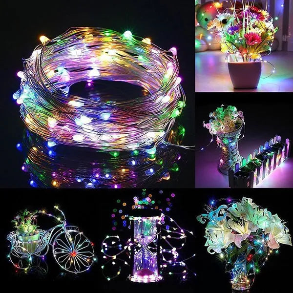 Mikro LED fényfüzér, 10 multiszínű dióda, elemes, 0,9 m