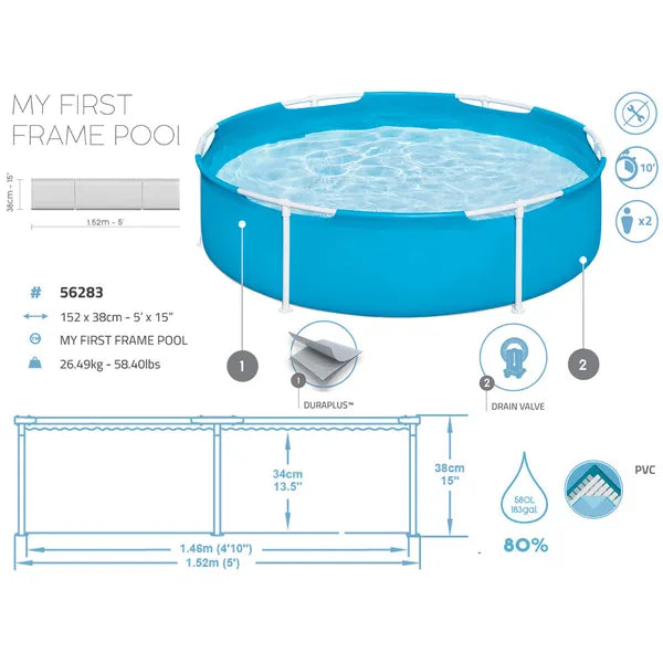 Gyermek fémvázas medence, 152×38 cm, 580 l, kék, Bestway