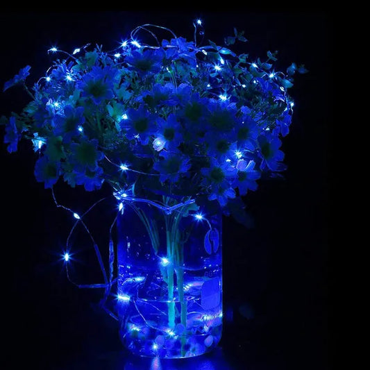 Kék mikro LED fényfüzér, 20 LED, elemes, 1,9 m – beltéri-kültéri