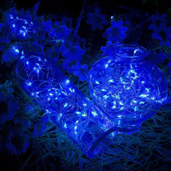 Kék mikro LED fényfüzér, 20 LED, elemes, 1,9 m – beltéri-kültéri
