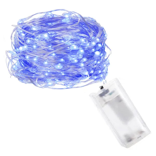 Kék mikro LED fényfüzér, 20 LED, elemes, 1,9 m – beltéri-kültéri