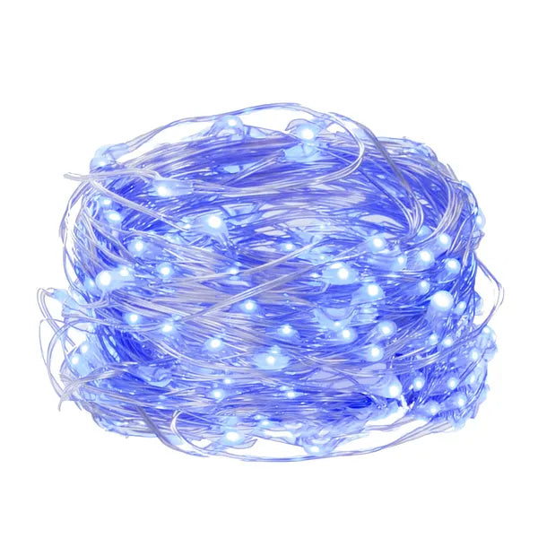 Kék mikro LED fényfüzér, 20 LED, elemes, 1,9 m – beltéri-kültéri